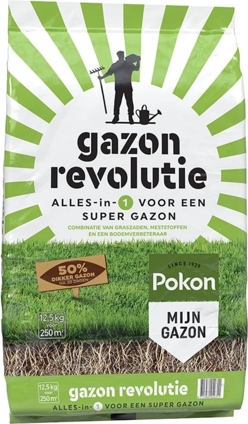 Pokon Gazon Revolutie - 12,5kg - Gazonmest / Graszaad / Bodemverbeteraar - Geschikt Voor 250m² - Binnen 15 Dagen Resultaat -Tuinwerk Verkoop