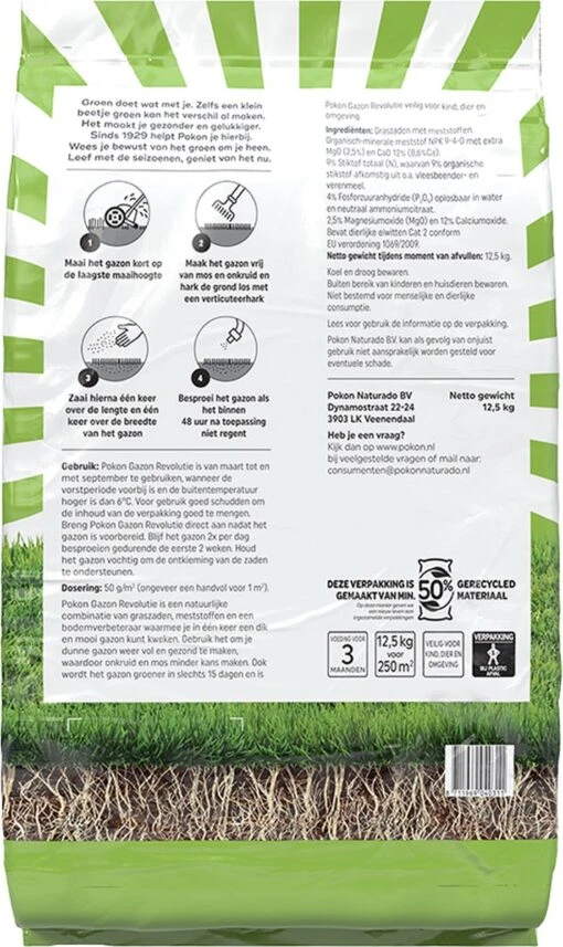 Pokon Gazon Revolutie - 12,5kg - Gazonmest / Graszaad / Bodemverbeteraar - Geschikt Voor 250m² - Binnen 15 Dagen Resultaat -Tuinwerk Verkoop