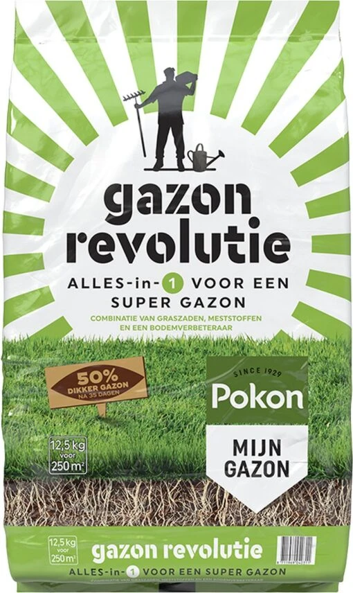 Pokon Gazon Revolutie - 12,5kg - Gazonmest / Graszaad / Bodemverbeteraar - Geschikt Voor 250m² - Binnen 15 Dagen Resultaat -Tuinwerk Verkoop