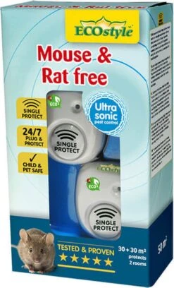 ECOstyle Mouse & Rat Free Tegen Muizen En Ratten - Ecologisch, Vriendelijk & Hyienisch - Veilig Voor Kinderen En Huisdieren - 30 + 30 M² - Voor 2 Kamers -Tuinwerk Verkoop 726x1200