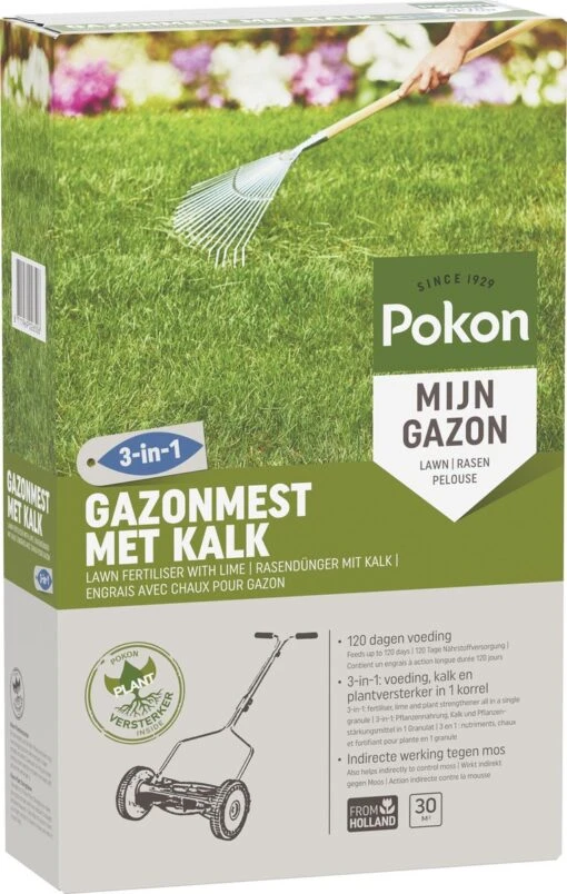 Pokon Gazonmest Met Kalk - 2kg - Mest - Geschikt Voor 30m² - 120 Dagen Voeding -Tuinwerk Verkoop