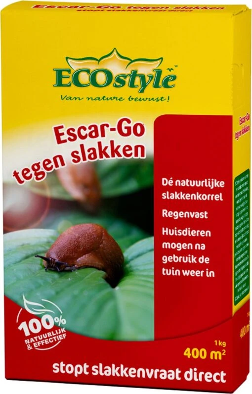 ECOstyle Escar-Go Bestrijdingsmiddel Tegen Slakken - Regenvaste Slakkenkorrels - Stopt Slakkenvraat Direct - 400 M² - 1 KG -Tuinwerk Verkoop