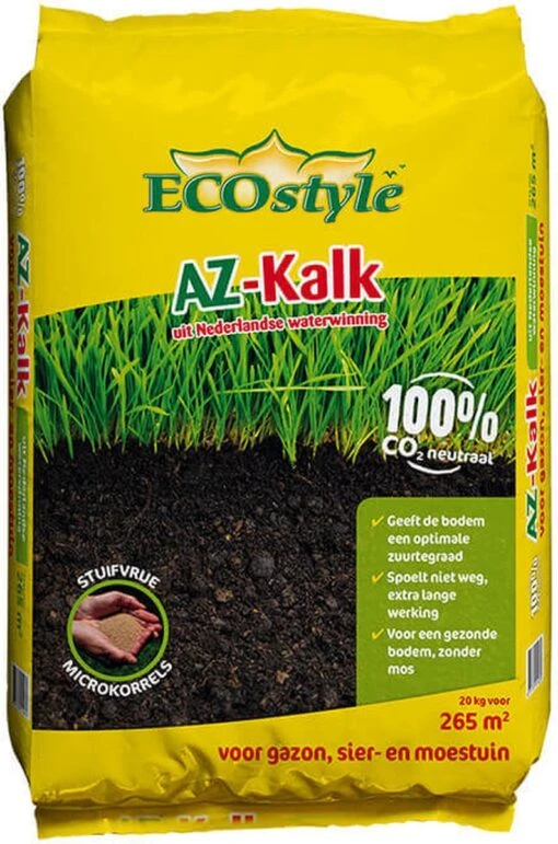 ECOstyle AZ Kalk Micro Korrel – Voor Gazon, Sier- En Moestuin - Corrigeert Zuurgraad Direct En Langdurig - Werkt Tegen Mos - CO2-Neutraal – 265 M² - 20 KG -Tuinwerk Verkoop 794x1200 1