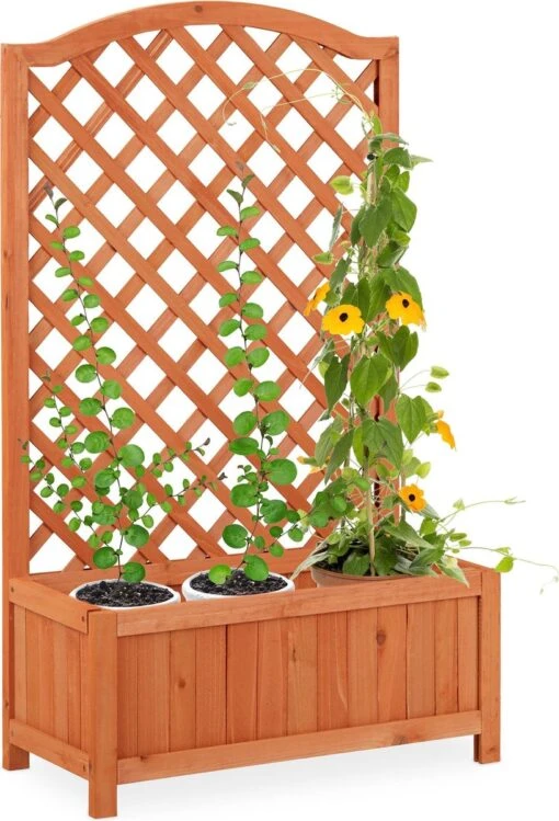 Relaxdays Plantenbak Met Klimrek - Bloembak Trellis - Rankhulp Hout - Voor Klimplanten -Tuinwerk Verkoop 817x1200 1