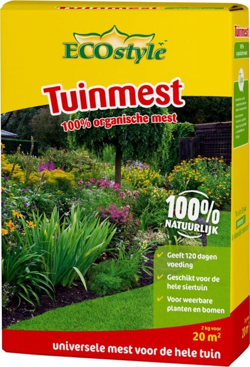 ECOstyle Tuinmest Organische Meststof - Border & Siertuin - Natuurlijke Meststof Gazon - 120 Dagen Voeding- 100 M² - 10 KG -Tuinwerk Verkoop