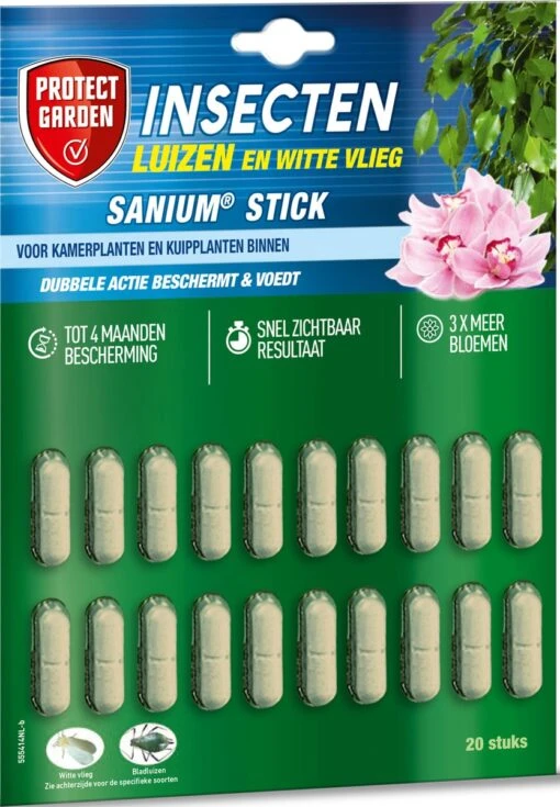 Protect Garden Sanium Stick - 20 Stuks - Insecten Bestrijdingsmiddel - Voor Kamer- En Kuipplanten Binnen -Tuinwerk Verkoop 833x1200 1