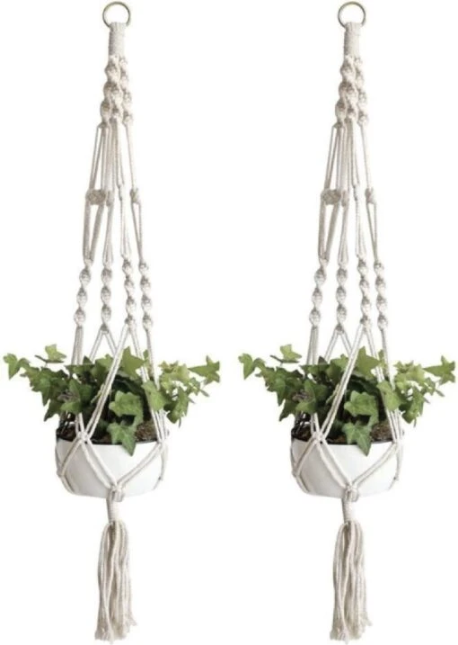 Merkloos Plantenhanger Macramé - Luxe Gevlochten Touw Katoen - 2 Stuks - Plantenpot Ophangen -Tuinwerk Verkoop 854x1200 2