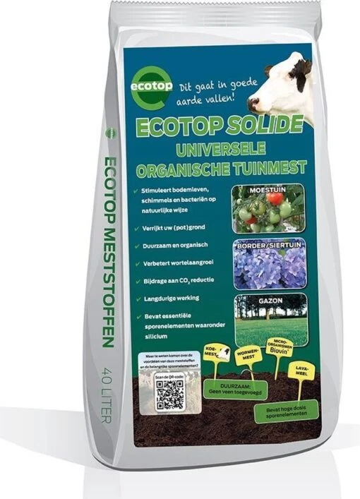 Ecotop Solide (Organisch / Tuinmest / Universeel). Meststof Op Basis Van Koemest Met Natuurlijke Toevoeging Van Wormenmest, Lavameel En Micro-organismen. Zak Ca. 40L. -Tuinwerk Verkoop 866x1200 1