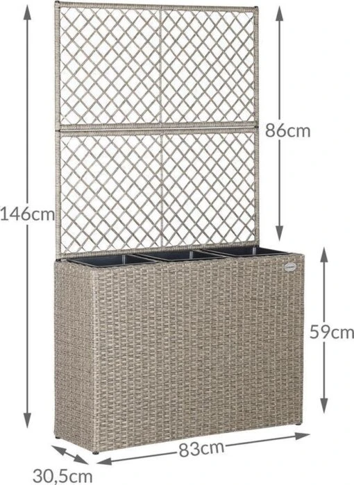 Casaria Polyrattan Bloembak – 3 Bakken Klimophek - Crème -Tuinwerk Verkoop