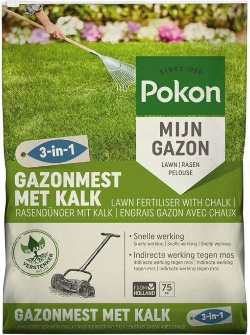 Pokon Gazonmest Met Kalk - 5kg - Mest - Geschikt Voor 75m² - 120 Dagen Voeding -Tuinwerk Verkoop