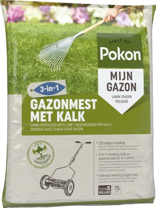 Pokon Gazonmest Met Kalk - 5kg - Mest - Geschikt Voor 75m² - 120 Dagen Voeding -Tuinwerk Verkoop