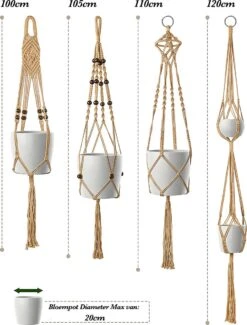 4 Stuks Luxe Jute Plantenhangers - Boho Handgeweven Katoen Hangpot Voor Binnen/Buiten - Hangende Bloempot Met Kralen - Macramé Touw/Koord Hangplant Houder - Bohemian Wandhanger Decoratie - Plant Hanger - Verticale Tuin Bloempothouder Planthanger -Tuinwerk Verkoop 913x1200 1