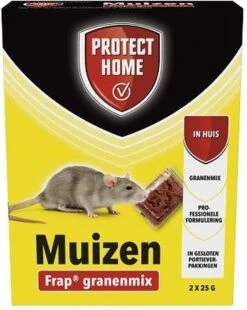 Protect Home Frap Granenmix Tegen Muizen - 2 X 25 Gram - Muis Bestrijdingsmiddel - Lokaas Muizenkorrels Voor Huismuizen - Professionele Formulering - In Portieverpakking -Tuinwerk Verkoop 957x1200