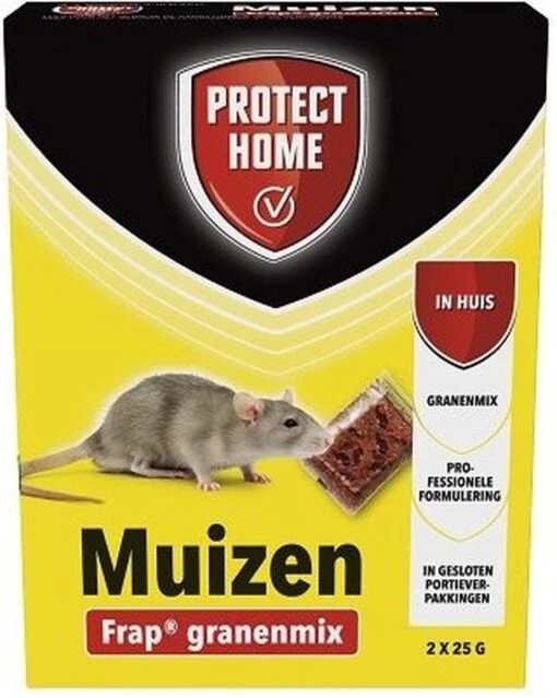 Protect Home Frap Granenmix Tegen Muizen - 2 X 25 Gram - Muis Bestrijdingsmiddel - Lokaas Muizenkorrels Voor Huismuizen - Professionele Formulering - In Portieverpakking -Tuinwerk Verkoop